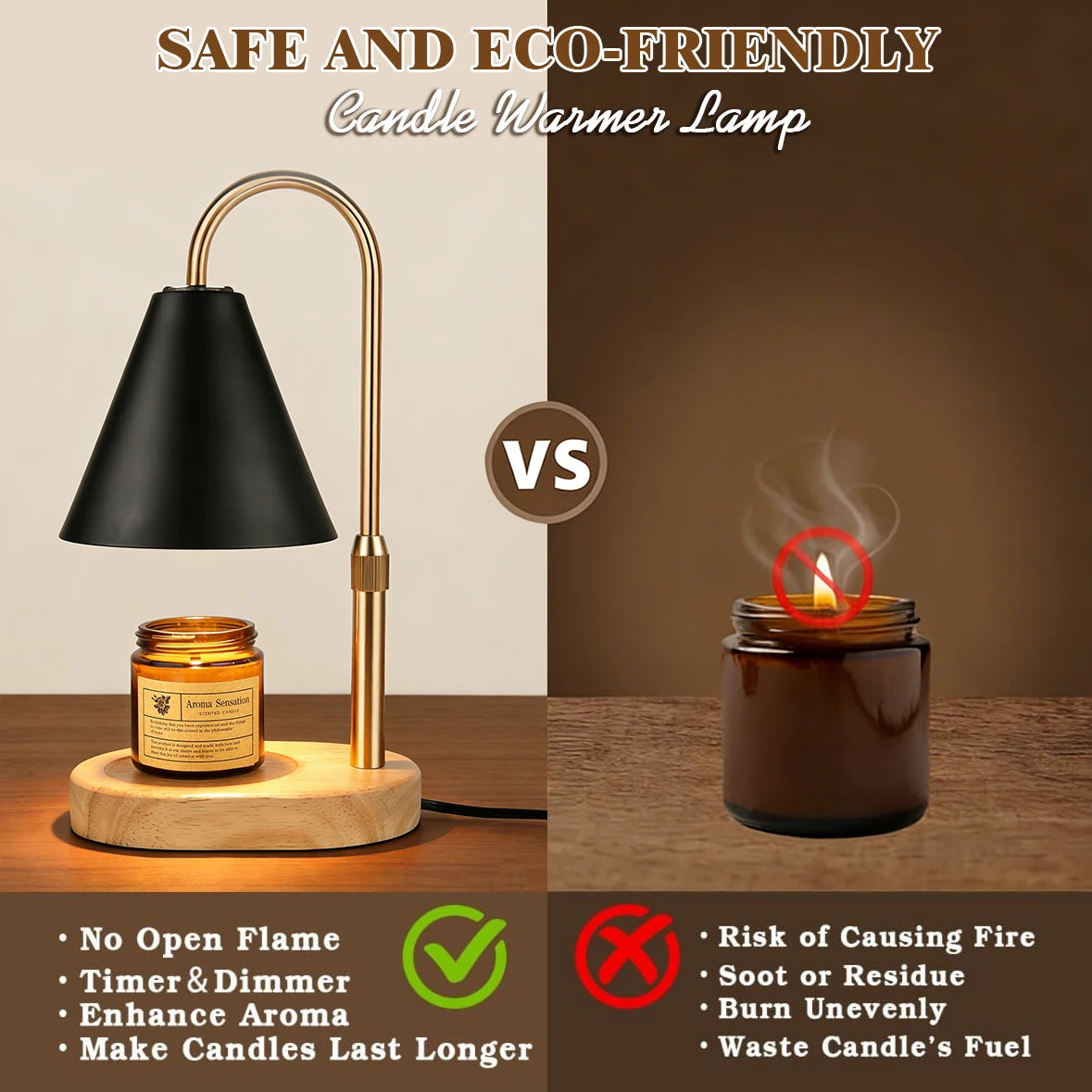 Dimmable Candle Warmer Lamp with Timer | Black Wax Melter