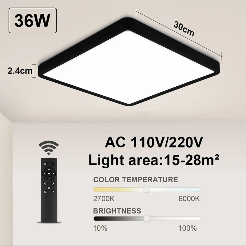 RUNTOIN 24W-36W Ultra-Thin Square LED Flush Mount Ceiling Light