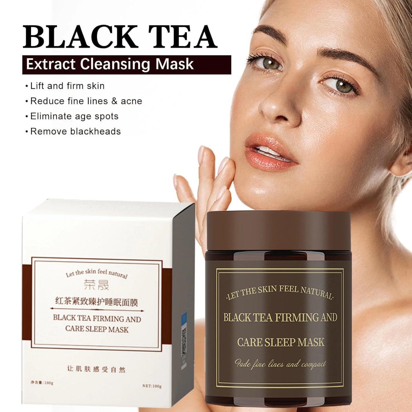 100g Black Tea Firming Sleep Mask Instant Perfecting Firming Overnight Mask Deep Pore Cleansing for Clogged Pores, Balance Oil Peaceful Pleasures Health and Wellness