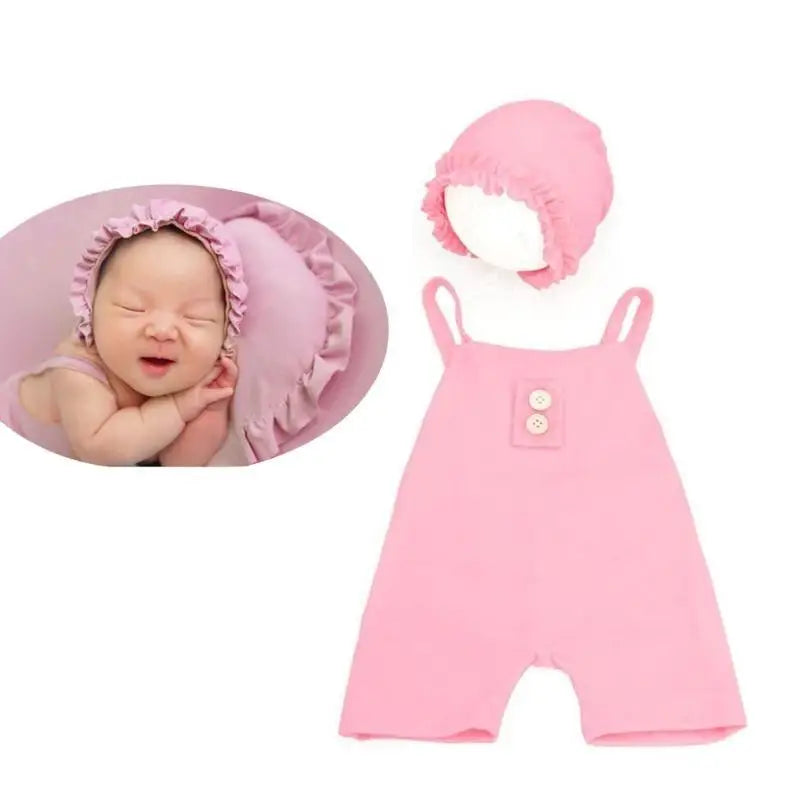 Newborn Photography Outfit – Baby Overalls & Hat Set 0–6M