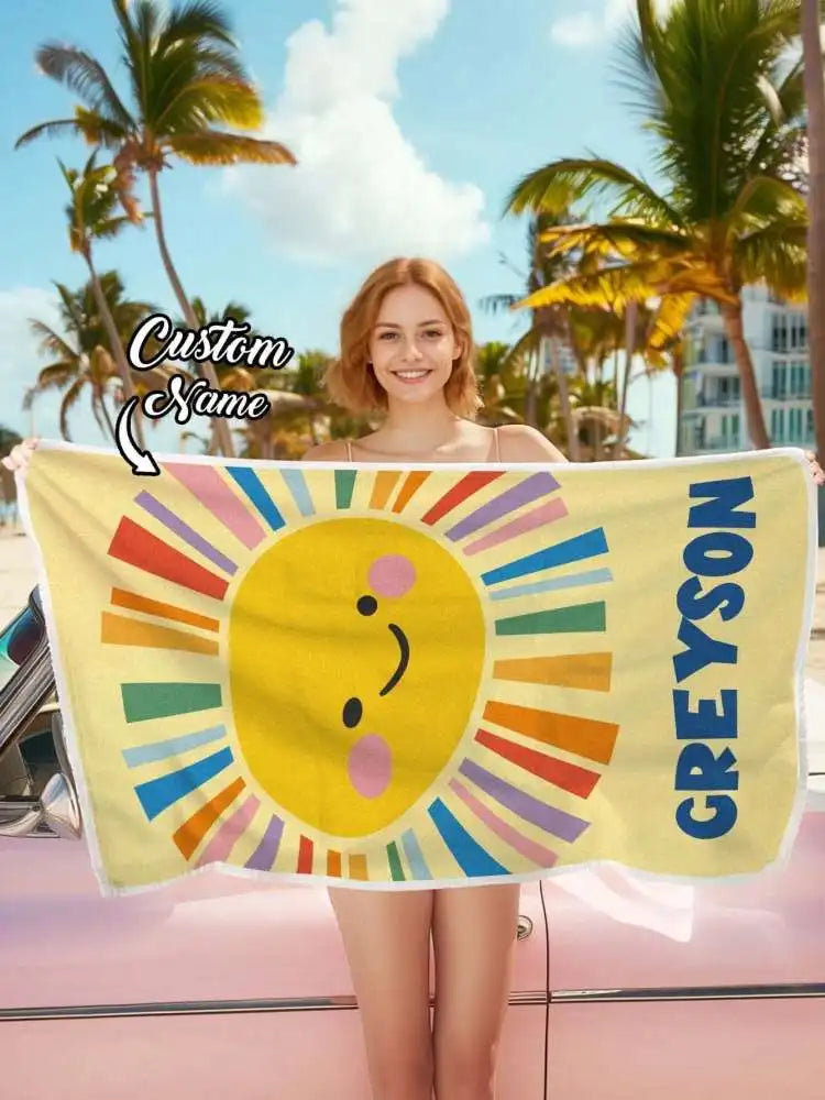 1pc Custom Name Beach Towel Personalized Rainbow Towel Quick Dry Soft Lightweight Gift for Kids Mom Dad Birthday Camping Travel Peaceful Pleasures Health and Wellness multicolor 80x130cm