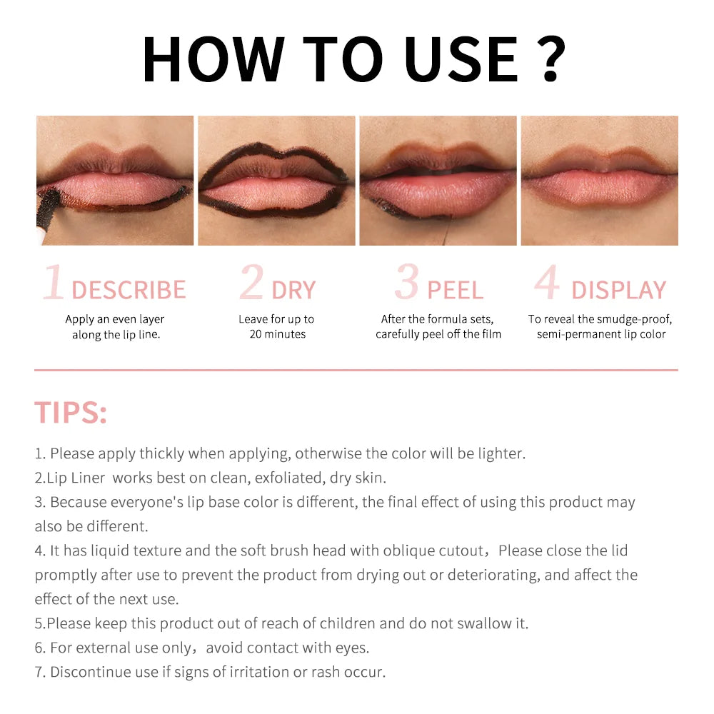 4 Colors Peel Off Lip Liner Waterproof Transfer-proof Lipstic Tattoo Waterproof Long Lasting Matte Velvet Lip Tint Sexy Red Cont Peaceful Pleasures Health and Wellness