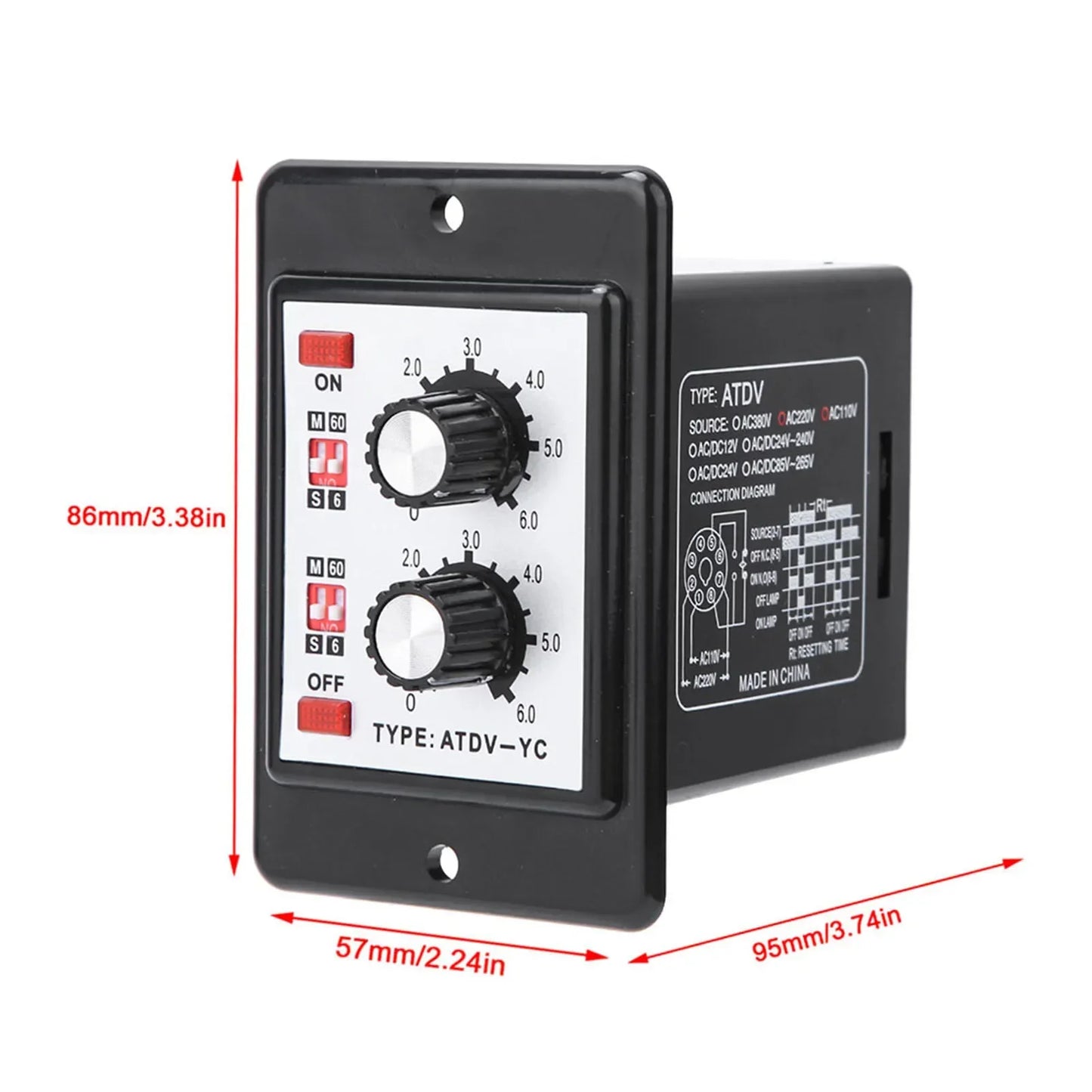 ATDV-YC 6S-60M Twin Timer Relay Off Switch Knob Control Time
