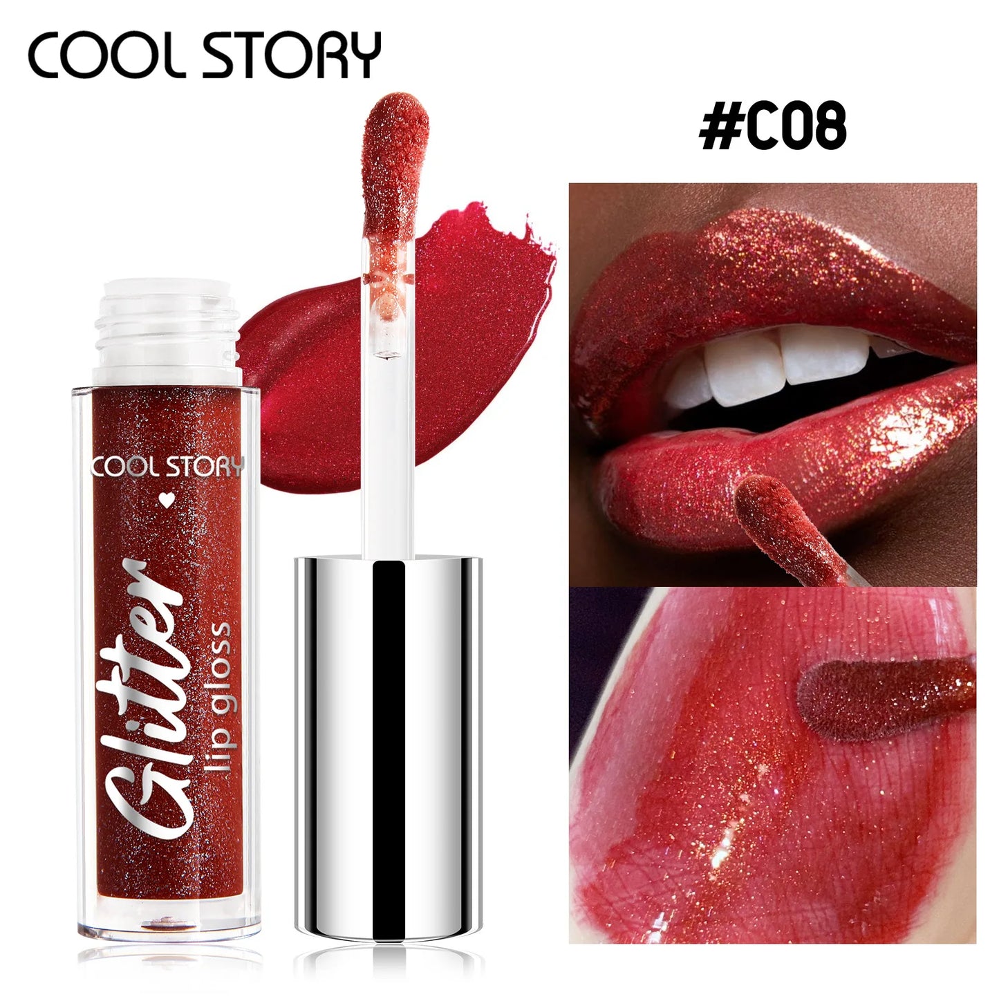 8-Color Glitter Lip Gloss | High Shine Pearl Lip Glaze with Sparkle