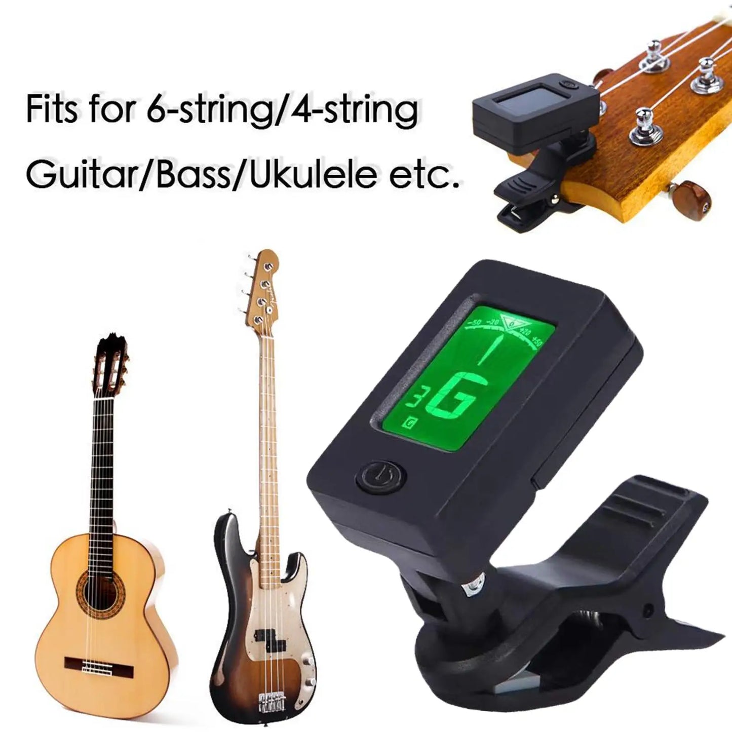 Clip-On Chromatic Tuner – Guitar, Ukulele, Bass & Violin
