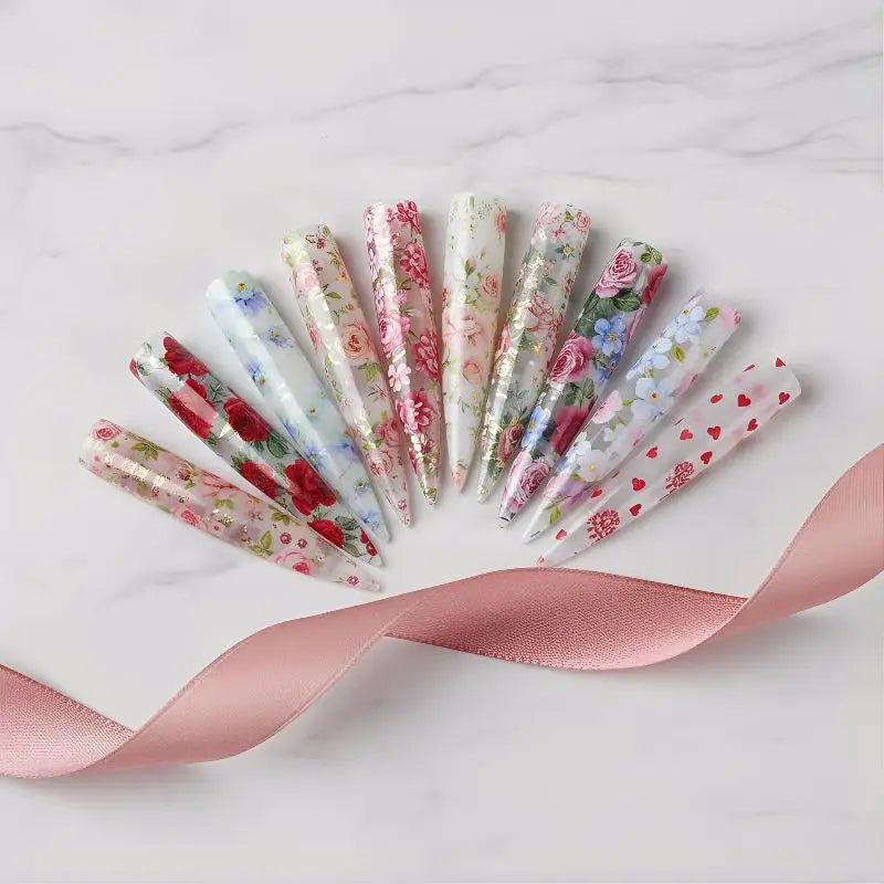 10 Rolls Flower Rose Nail Foils For Transfer Paper Floral Sliders Butterfly Nail Art Stickers Decal Nail Art Decorations Peaceful Pleasures Health and Wellness