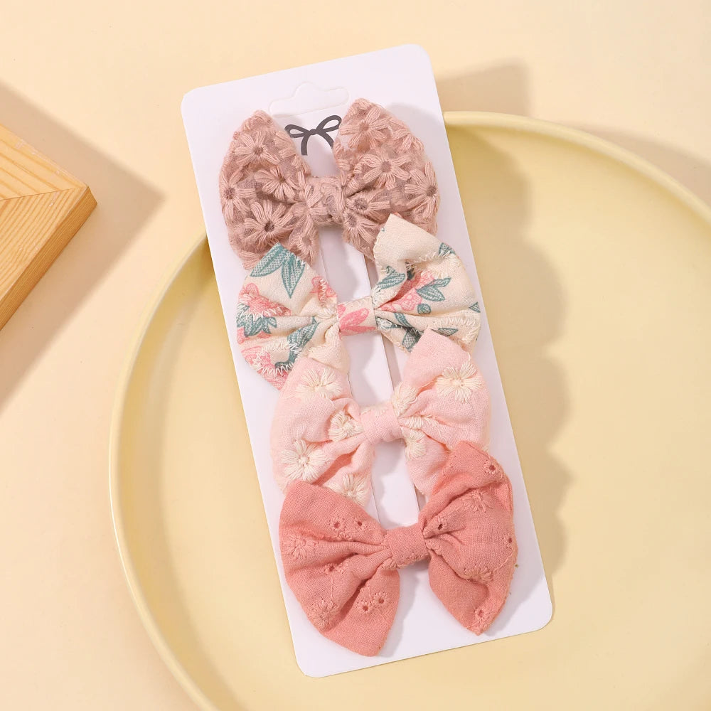 Lovely Cotton Bowknot Clips Safe Hairpins Girl Fresh Pastoral