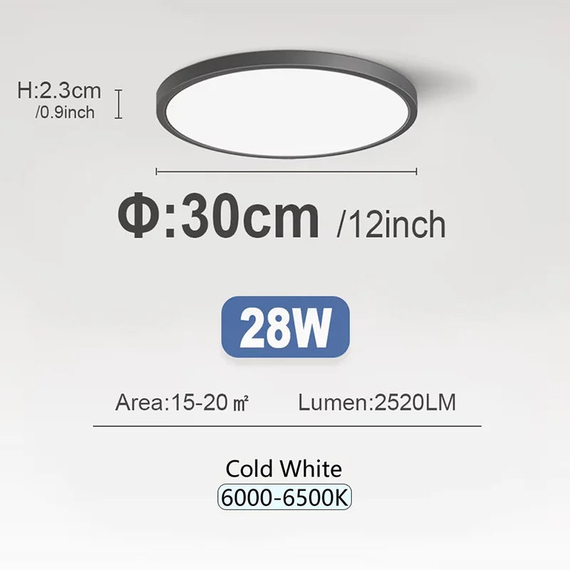 RUNTOIN 24W/28W Ultra-Thin Round LED Ceiling Light Panel