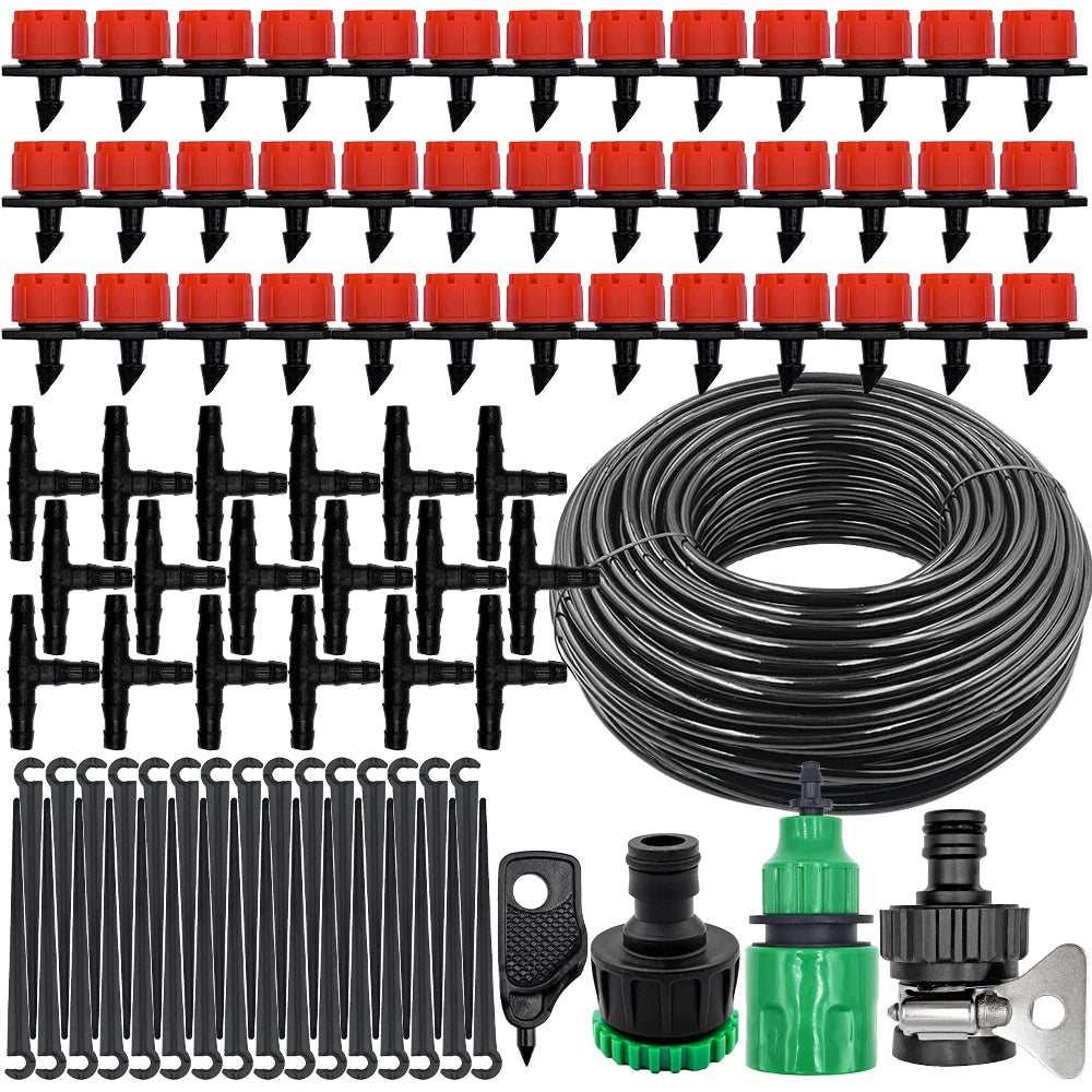 15M-25M Micro Drip Watering Kit Garden DIY Automatic Irrigation System & Adjustable Dripper 4/7'' Hose for Greenhouse Peaceful Pleasures Health and Wellness