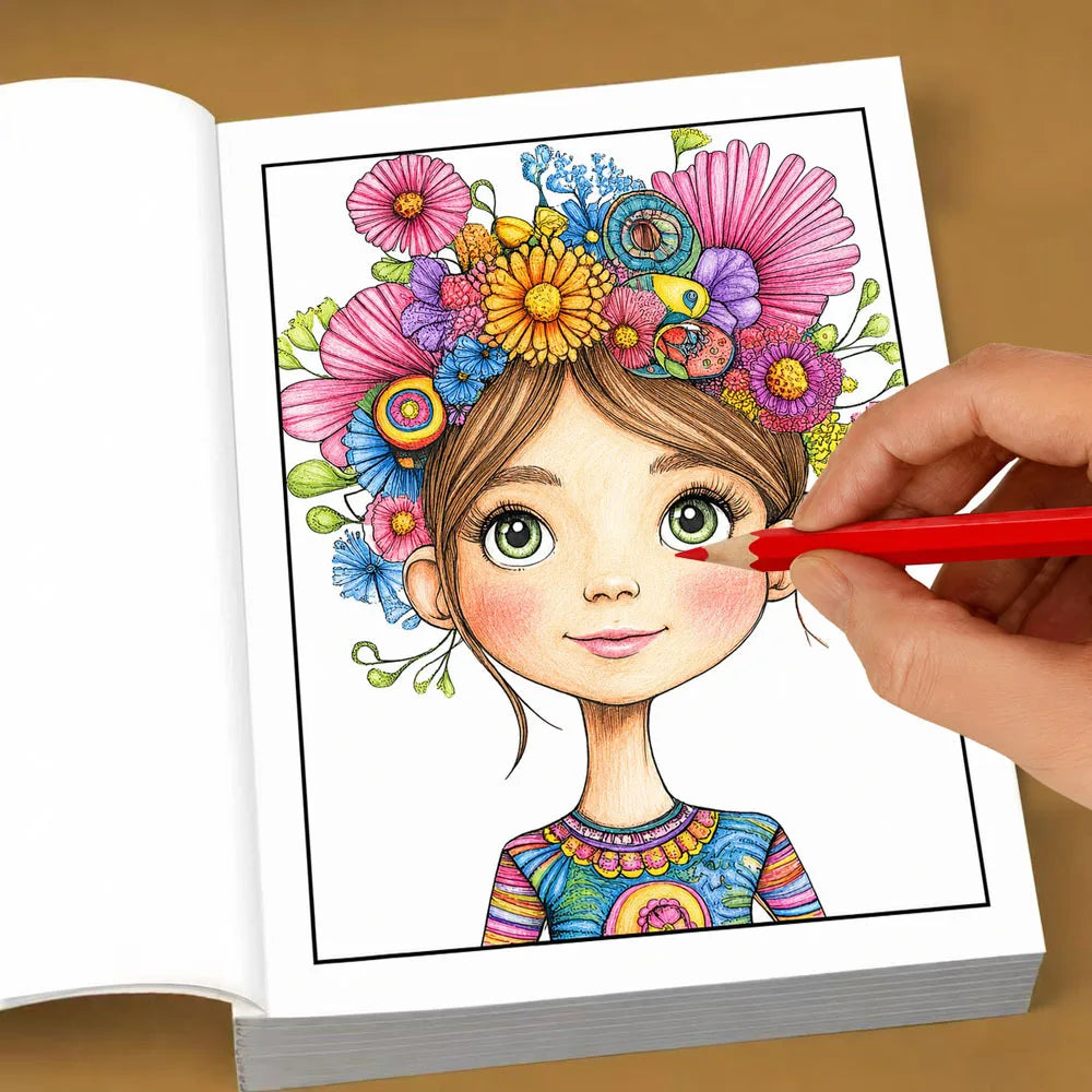 Quirky Girls Grayscale Coloring Book 24 Pages Cute Whimsical Girl