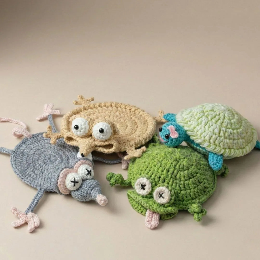Cartoon Crochet Squirrel Coasters Heat Resistant Funny Crochet Coasters Woven Handmade Coasters Peaceful Pleasures Health and Wellness