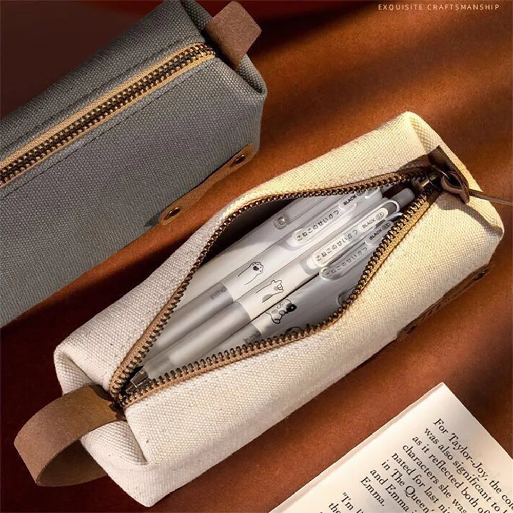 Handheld Student Portable Zipper Pencil Case Japanese Storage Bag