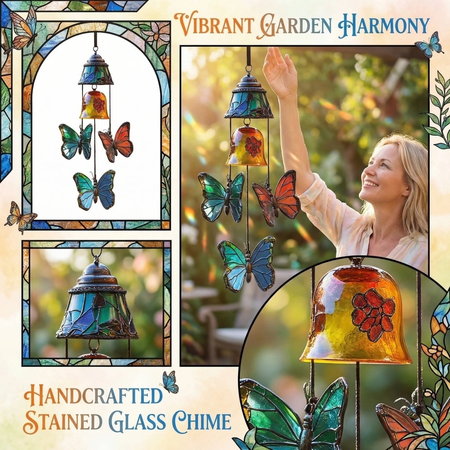 Stained Glass Butterfly Wind Chime | Outdoor Garden Décor