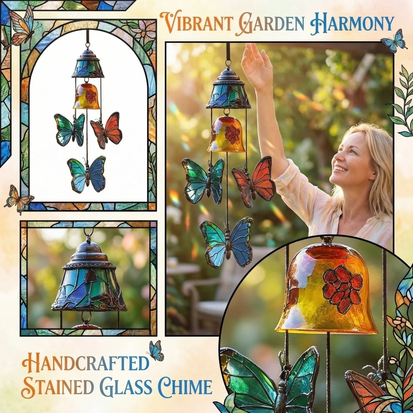 Stained Glass Butterfly Wind Chime | Garden & Patio Decor