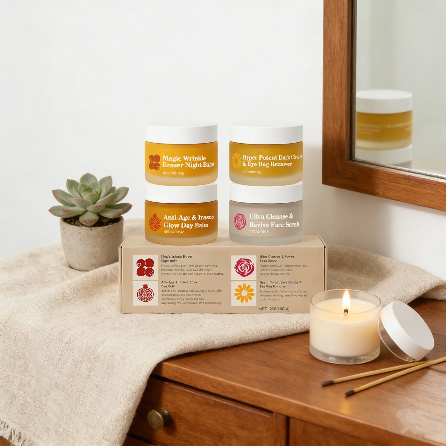 4-in-1 Face Care Gift Set – Day Night Balm Eye Cream & Scrub