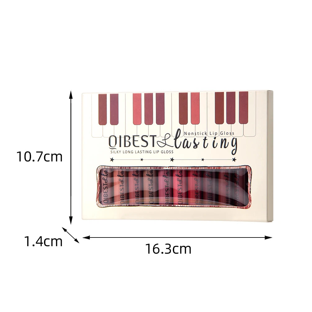 QIBEST 12pcs/set Waterproof Lip Gloss Long Lasting Velvet Nude Red Matte Liquid Lipstick Makeup Lipgloss Tint Cosmetic Sets Peaceful Pleasures Health and Wellness