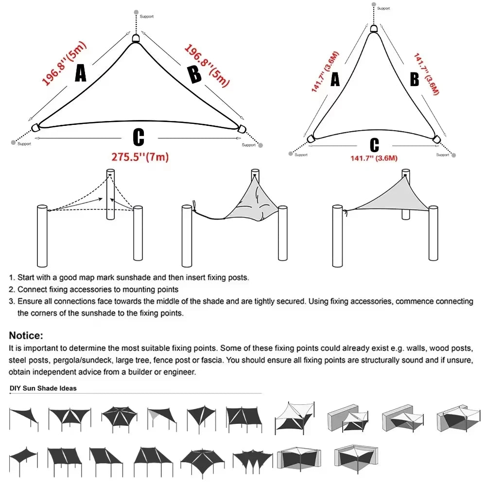 Triangle Sun Shade Sail 280 GSM 95% UV Block – Patio & Garden