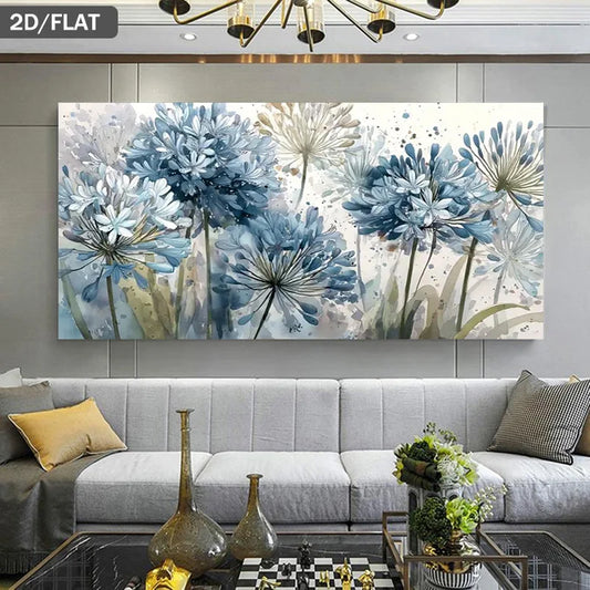 1pc Modern Blue Agapanthus Watercolor Frameless Canvas Painting Blue Flower Wall Art for Living Room, Minimalist Botanical Print Peaceful Pleasures Health and Wellness 100x200cm No Frame ZLH10462
