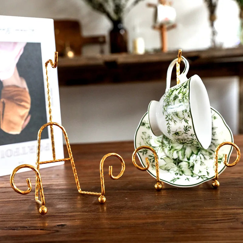 Gold Tea Cup & Saucer Display Rack – Stainless Steel Set of 2