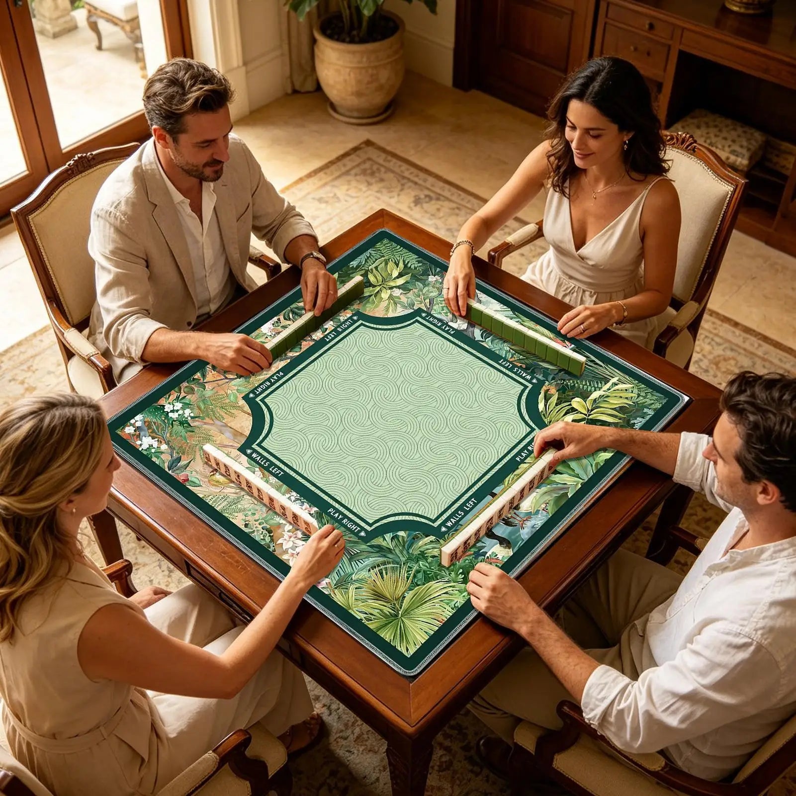 80*80cm Mahjong Mat Tropical Plants Vintage Design Anti-Slip Poker Card Table Cover For Tile Games Home Dorm Living Room Decor Peaceful Pleasures Health and Wellness