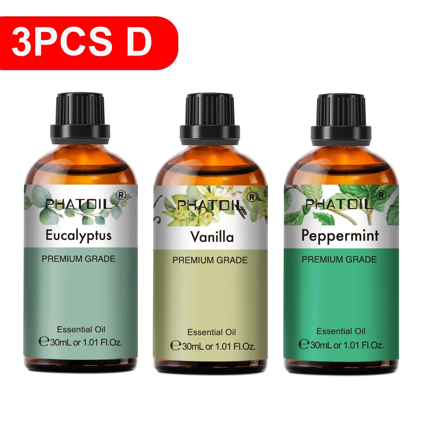 PHATOIL 30ml Lavender Lemon Eucalyptus Sandalwood Bergamot Aromatherapy Essential Oil For Diffuser,Candle Making,DIY Soap & Bomb Peaceful Pleasures Health and Wellness 3PCS D 30ml
