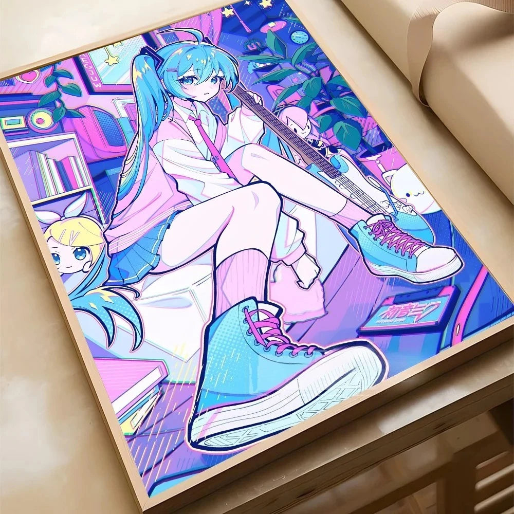 Virtual Idol H-Hatsunes MikU Poster Poster Paper Print Home Living Room Bedroom Entrance Bar Cafe Art Painting Decoration Peaceful Pleasures Health and Wellness 10-1PC 20x30cm
