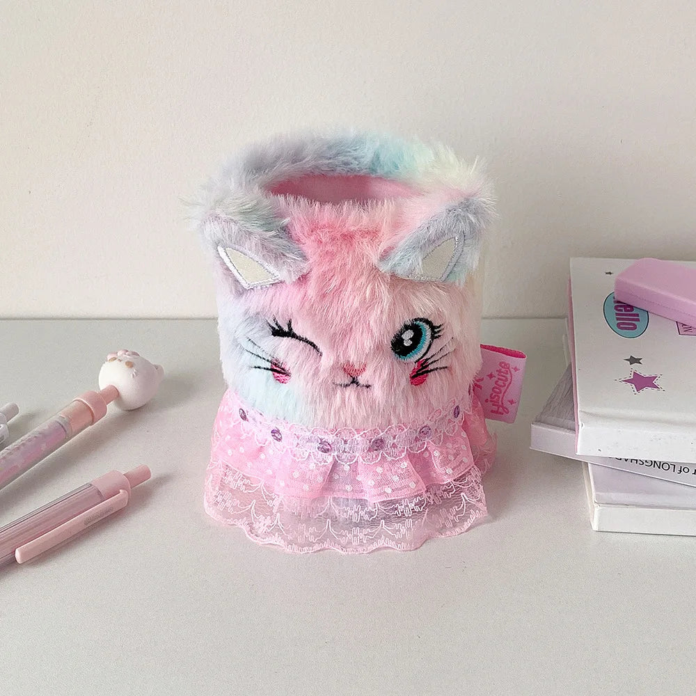 Cute Cartoon Plush Pen Holder Student Learning Stationery Storage