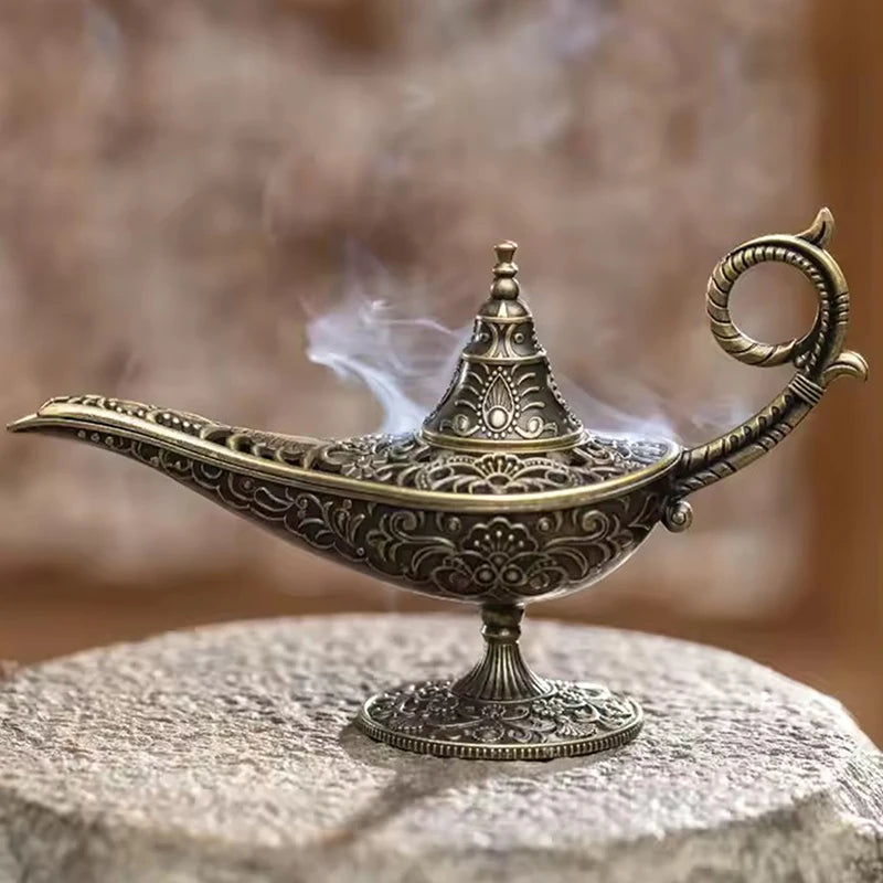 Antique Arabic Lamp Metal Cone Incense Burner & Candle Holder
