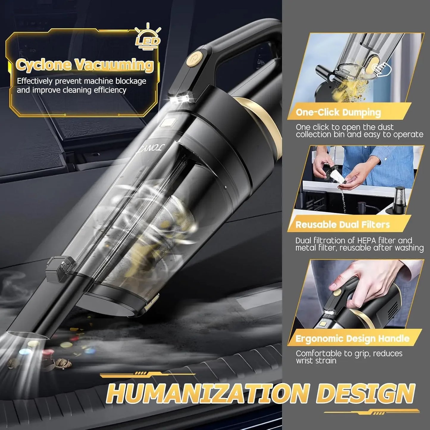16000PA Cordless Handheld Vacuum Cleaner with LED Light Vacuum Cleaner Peaceful Pleasures Health and Wellness