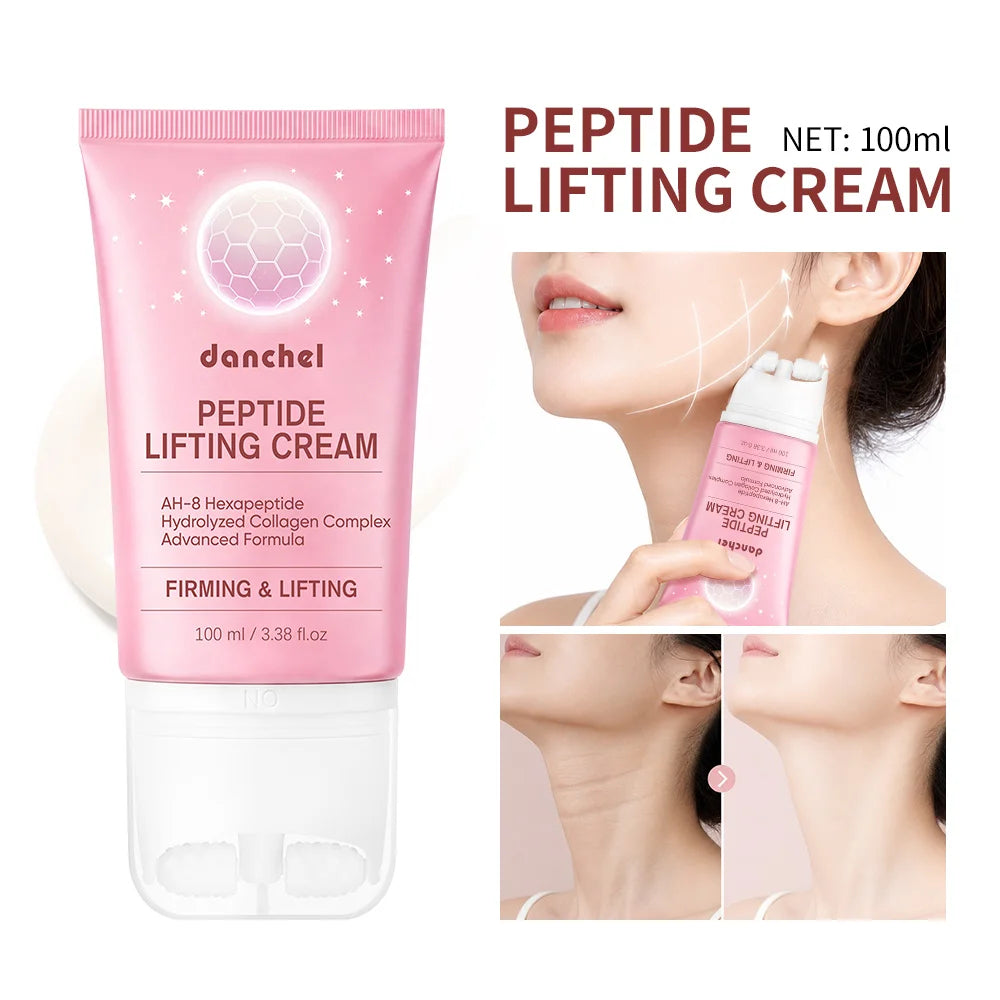 AH-8 Hexapeptide Neck Firming Cream Dual Roller Massage Anti Wrinkle Tightening Sagging Skin Long Lasting Hydration Skincare Peaceful Pleasures Health and Wellness