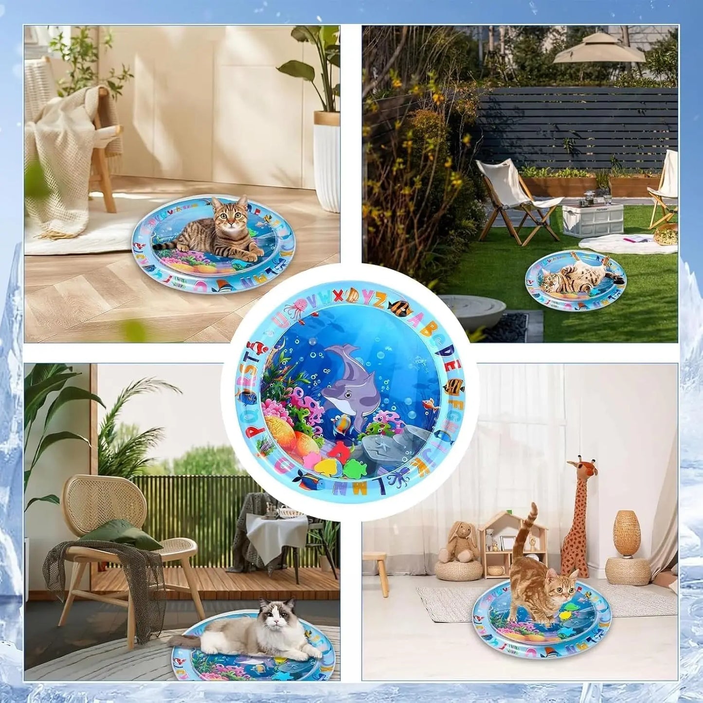 Pet Water Sensory Play Mat | Scratch-Resistant Cooling Pad for Cats & Dogs