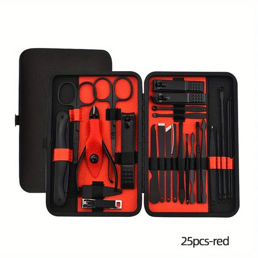 25-Piece Stainless Steel Manicure Set with Leather Travel Case Manicure Tool Set Oasis Select red-25pcs