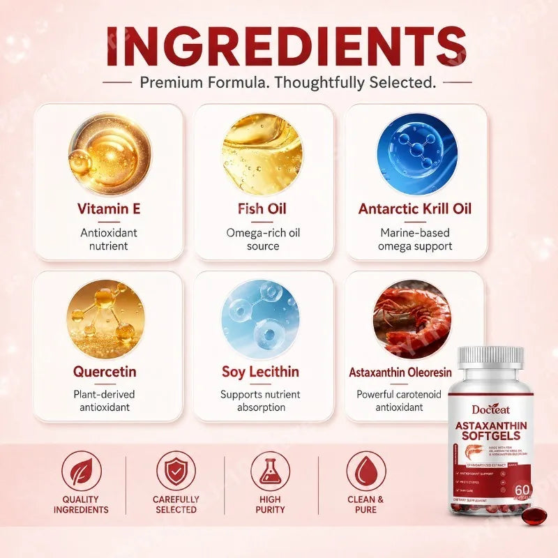 Astaxanthin & Krill Oil Softgels – 60ct Antioxidant Support