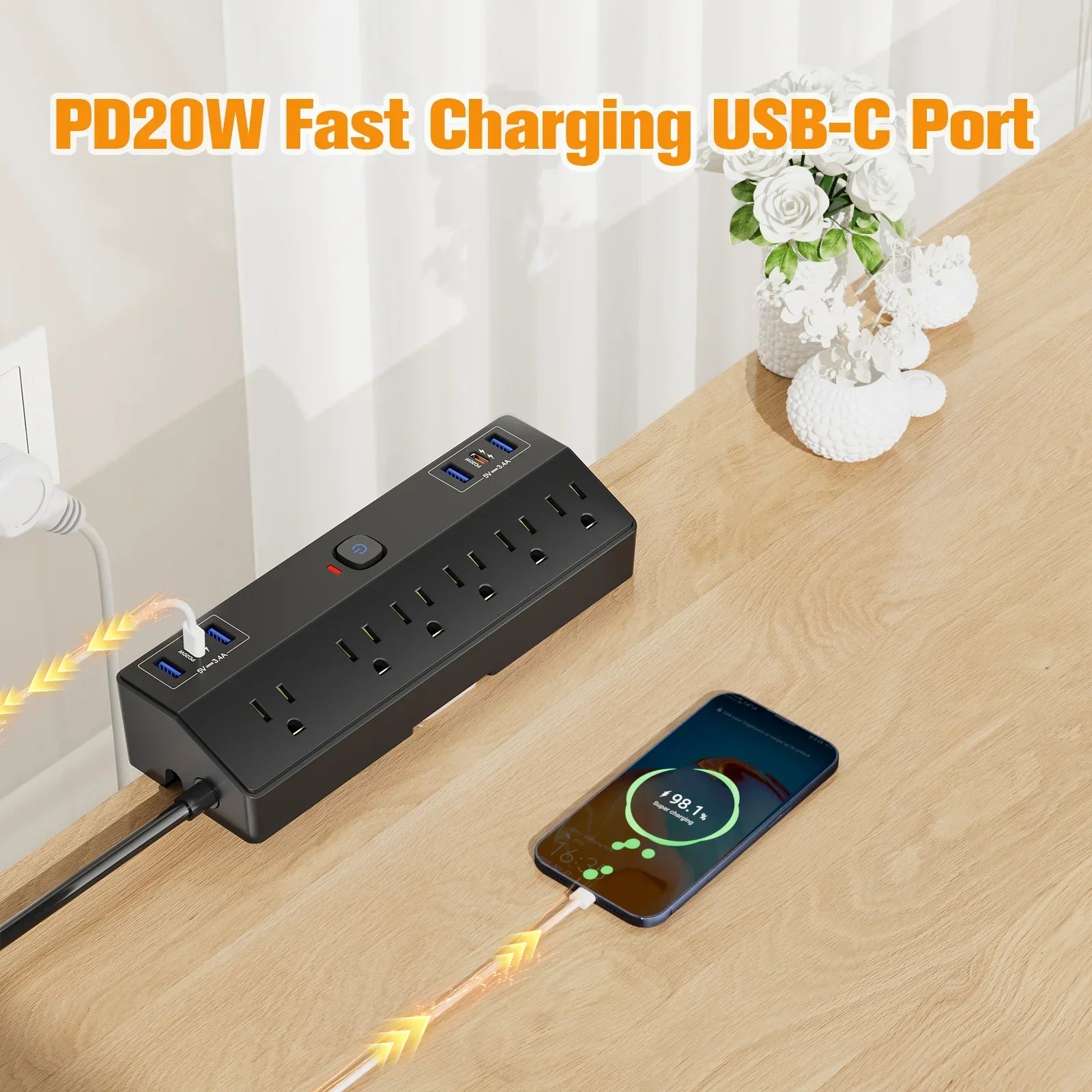PASSUS Clamp Power Strip PD20W Fast Charging & 3m Extension Peaceful Pleasures Health and Wellness