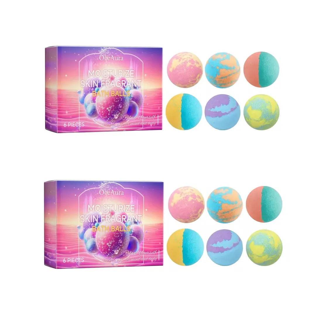 OceAura 6-Piece Colorful Bath Bomb Set – Moisturizing Spa Gift