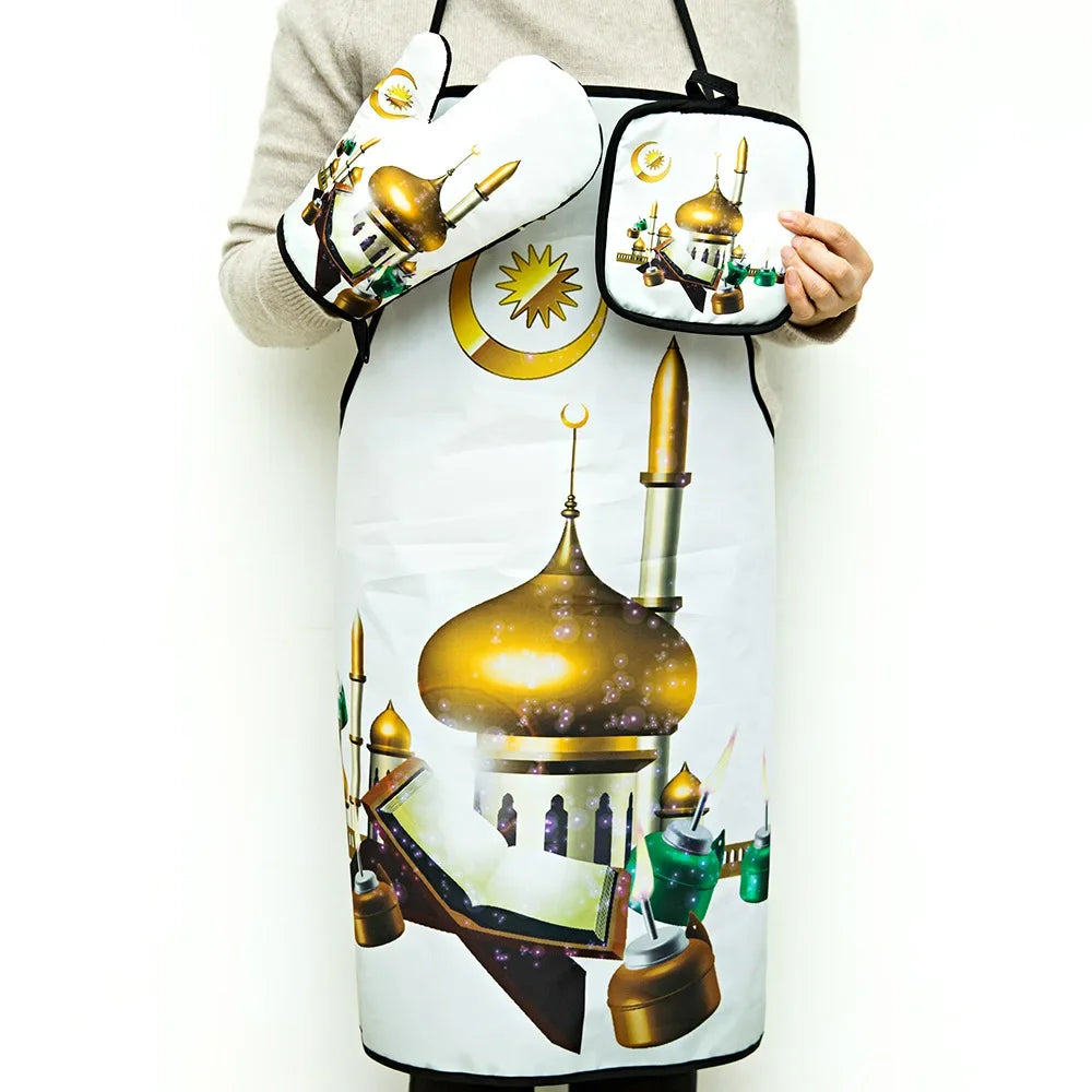 Ramadan Mubarak Kitchen Set – Apron, Oven Mitt & Pot Holder Kitchen Gift Set Peaceful Pleasures Health and Wellness J