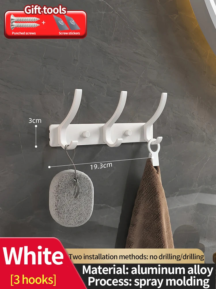 No-Drill 6-Hook Aluminum Wall Coat Hanger Rack | Bedroom & Kitchen