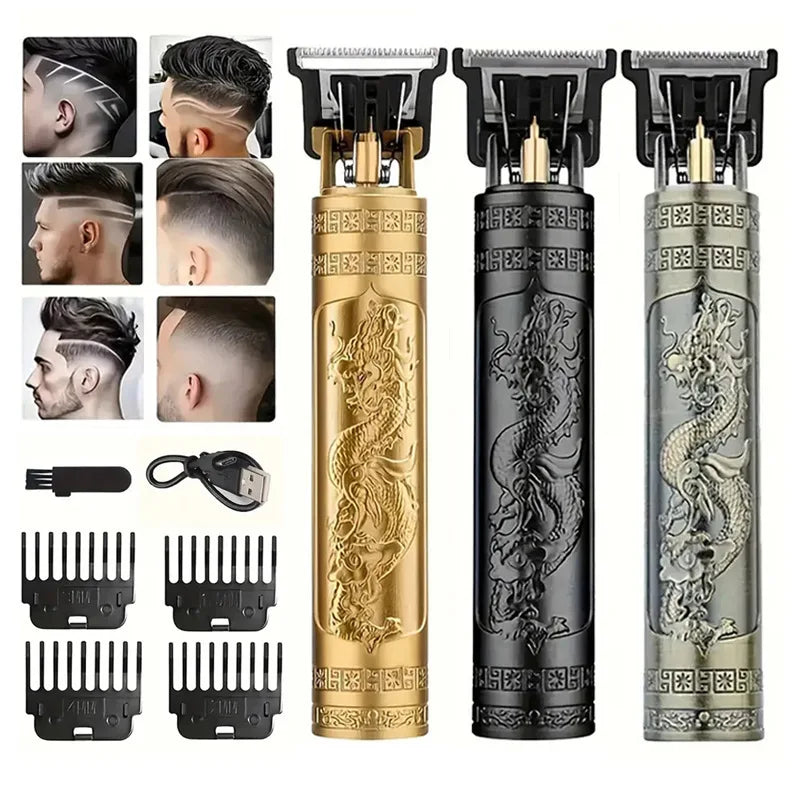 Vintage T9 Electric Hair Clipper Professional Men's Rechargeable Barber Trimmer for Men Dragon Buddha Design Peaceful Pleasures Health and Wellness