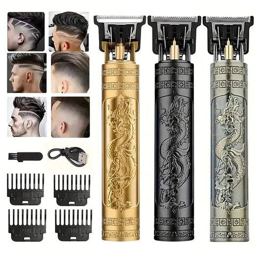 Vintage T9 Electric Hair Clipper Professional Men's Rechargeable Barber Trimmer for Men Dragon Buddha Design Peaceful Pleasures Health and Wellness