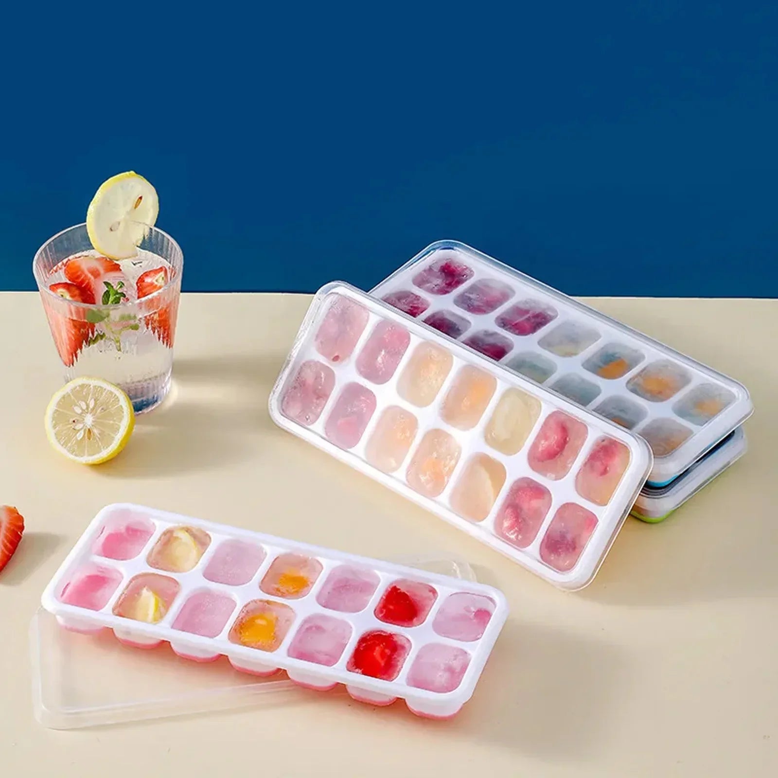 Ice Cube Tray Mold with Lid Silicone Square 14 Cube Easy Release Ice Cube Molds Summer Kitchen Bar DIY Iced Cocktail Freeze Tool Peaceful Pleasures Health and Wellness