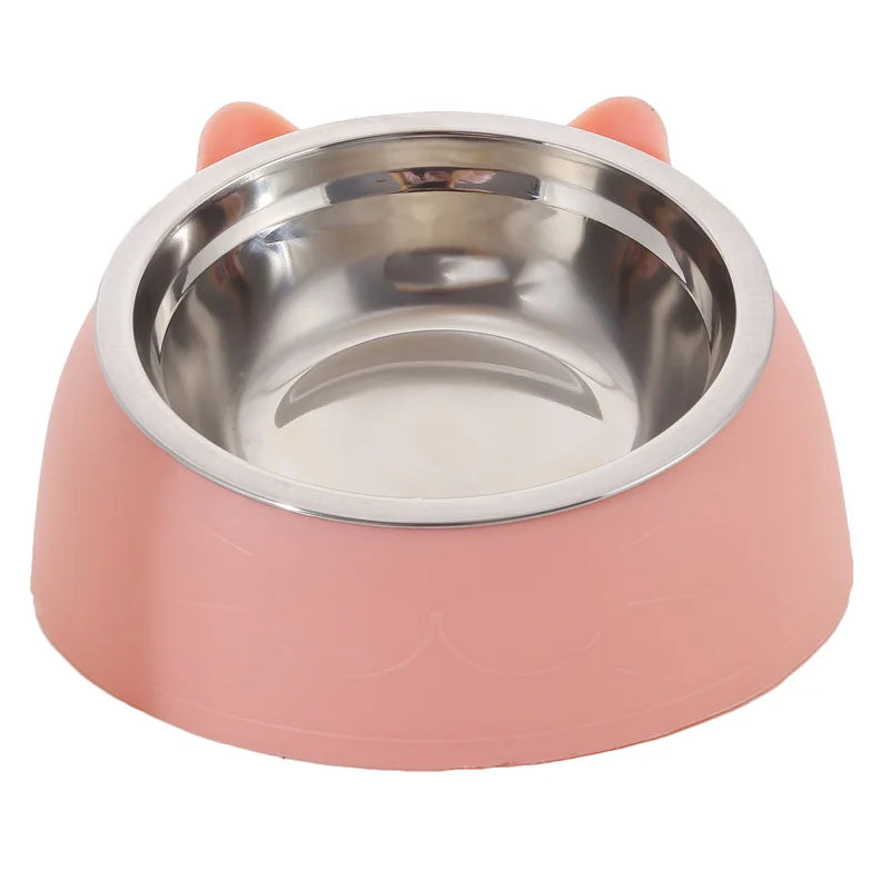 Cat Dog Bowl 15 Degrees Tilted Stainless Steel Cat Bowl Safeguard Neck Puppy Cats Feeder Non-slip Crashworthiness Pet Bowl Peaceful Pleasures Health and Wellness Pink 200ml