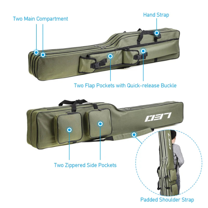 Two Layer Fishing Bag 130cm Rod Reel Bag Fishing Pole Gear Tackle Tools Carry Case Portable Durable Fishing Rod Tackle Bag Peaceful Pleasures Health and Wellness