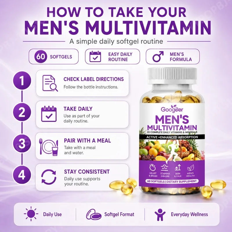 Googeer Men's Multivitamin Softgels 60 CT | Zinc, Vitamin D & C