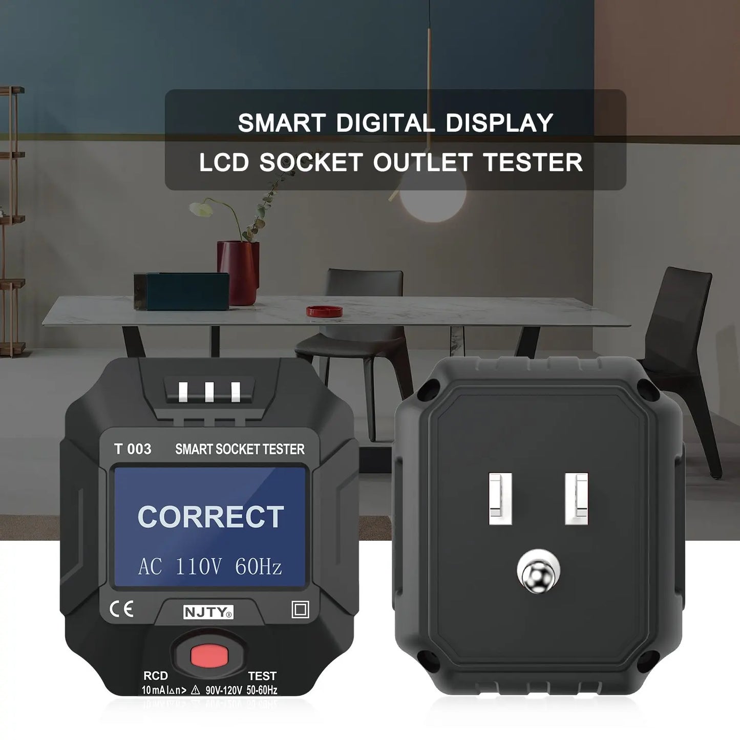 NJTY 90 120V US Plug Socket Outlet Tester Smart Digital Display LCD