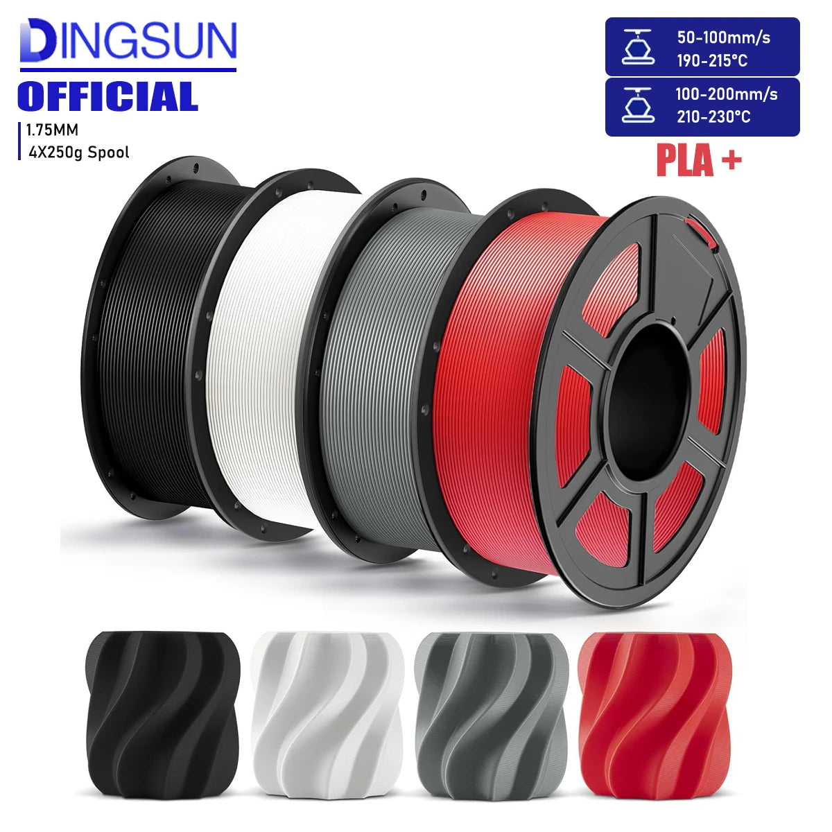 DINGSUN PLA+ 3D Filament 1.75mm | ±0.02mm | 250g–1kg Bundle
