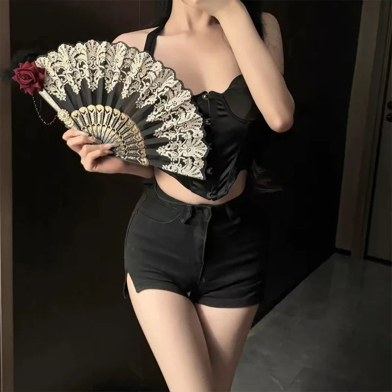 Ladies Lace Folding Hand Fan with Tassels | Wedding & Dance