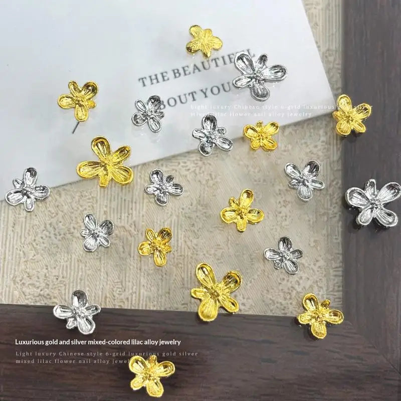 20/30pcs 3D Alloy Flower Nail Art Charms Japanese Silver Gold Lilac Flower Nail Art Decorations Manicure Accessories Peaceful Pleasures Health and Wellness