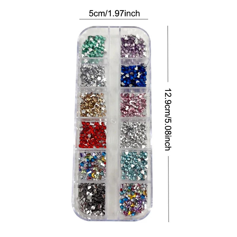 12 Grids Mix 3D Flatback Nail Rhinestones Mini Crystal Diamonds Nail Art Glitter Charm DIY Manicure Decor Accessories Peaceful Pleasures Health and Wellness