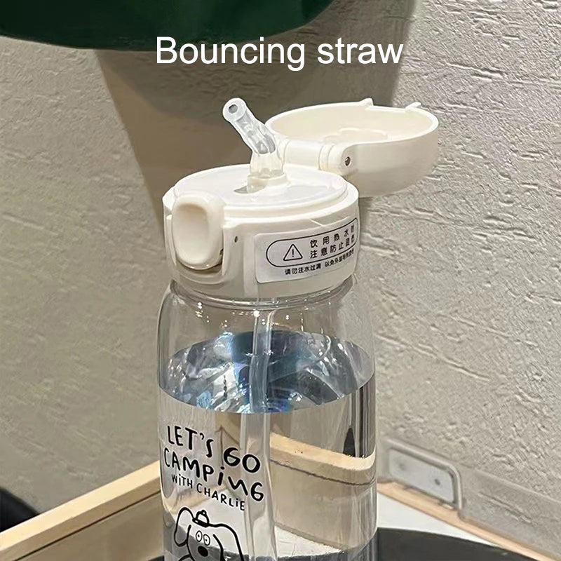 Plastic Water Bottle Water Cup With Straw Simple Large Capacity Portable Drop Resistant And Portable Cup Cartoon Ice Suction Cup Peaceful Pleasures Health and Wellness