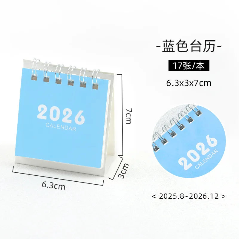 2026 Mini Simple Calendar Desk Calendar Creative Coil Calendar Planner Desktop Decorations Office Stationery Learning Planner Peaceful Pleasures Health and Wellness blue